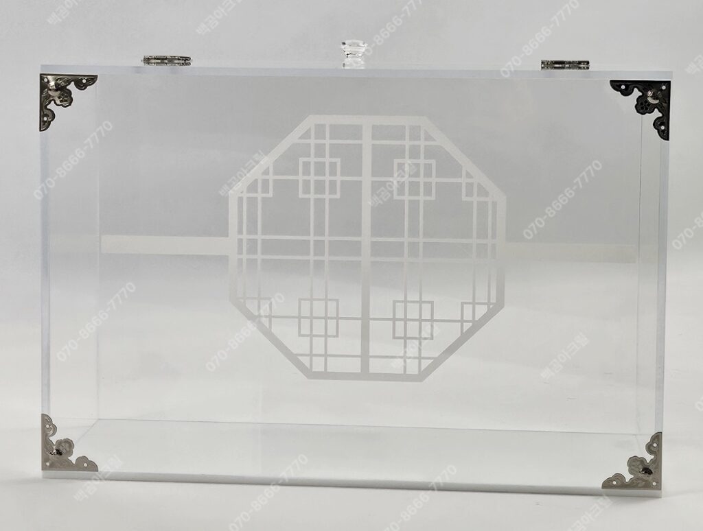 Acrylic box with traditional Korean patterns and brass decorations